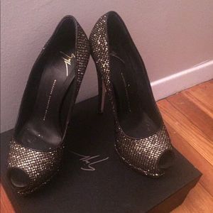 Gold and Black Peep toe shoes